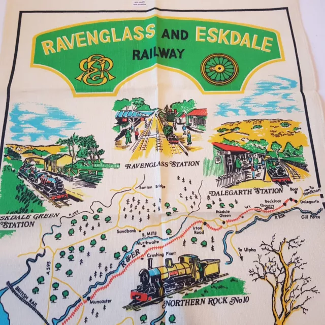 De colección Ravenglass Eskdale Railway Trains lino toalla de té paño sin usar plegado de nuevo de lote antiguo