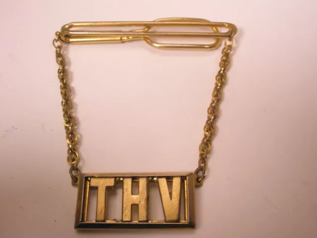 /THV Monogram Initial Prince of Wales Chain Vintage SWANK Pendant Tie Bar Clip