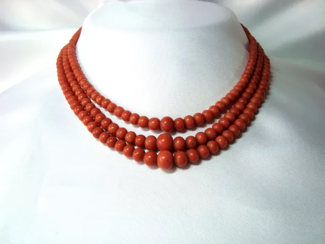 alte 3 reihige Korallenkette Collier Koralle Kette um 1900 old coral / BL 110 2