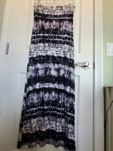 Women's B Jewel Gray & Black Tie Dye Tube Top Maxi Dress sz S Summer Vacation