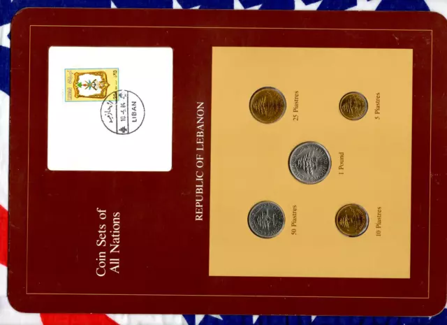 Coin Sets of All Nations Lebanon  1975-1981 UNC 50,25 Piastres 1980