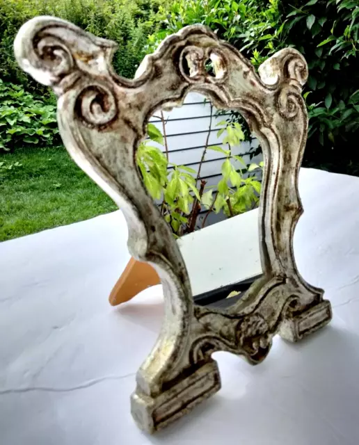 Vintage Mirror Italian Venetian Florentine Silver Gilded Wood / Papier Mache 3