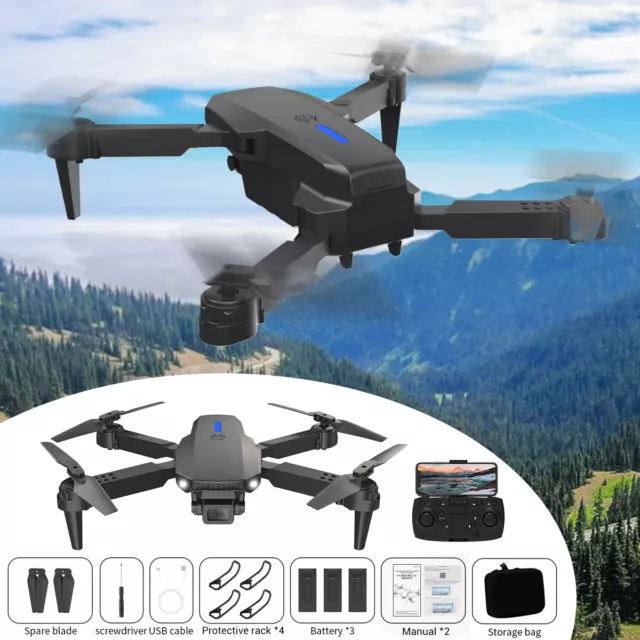 4K HD Drone Dual Camera WIFI FPV GPS Foldable Selfie RC Quadcopter+3 Batteries
