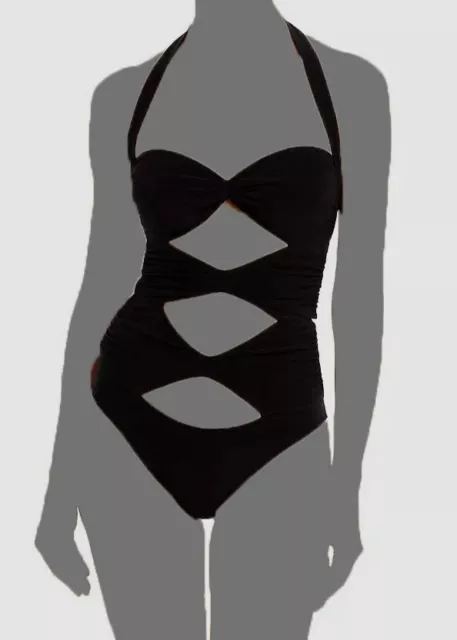 $145 Norma Kamali Women's Black Mio Peekaboo One Piece Swimsuit Size Large