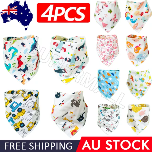 4pcs Baby Bib Set 100% Cotton Kid Boy Girl Triangle Bandana Gift Adjustable OZ