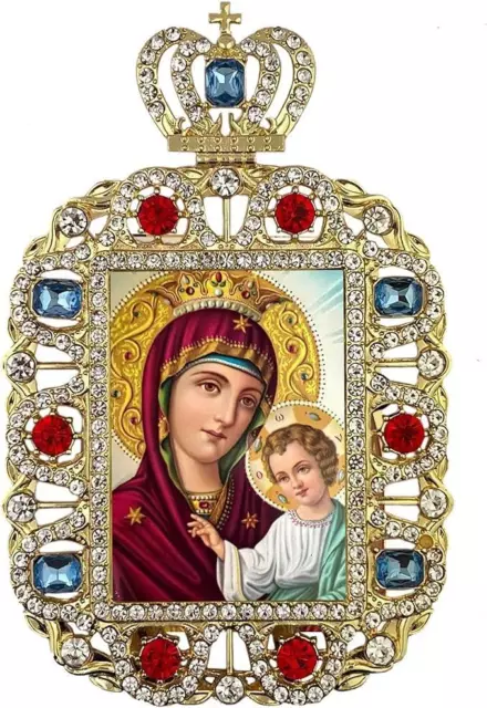 Madonna Et Enfant Grec Orthodoxe Orné Incrusté Couleur Or Encadré Icon 5.75