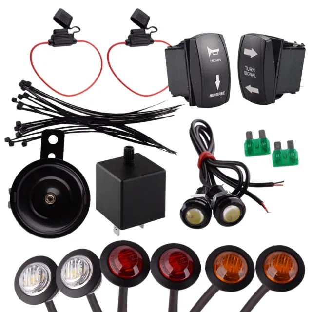 Turn Signal Horn Reverse Rocker Switch LED Light Kit Fit for Golf Cart ATV UTV