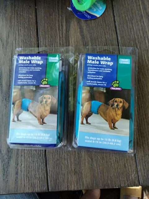 Top Paw 2  Washable Male Dog Wraps Size Small Marking Incontinence New