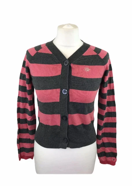 Maglione cardigan Tommy Hilfiger ragazza grigio e rosa a righe taglia grande bambino