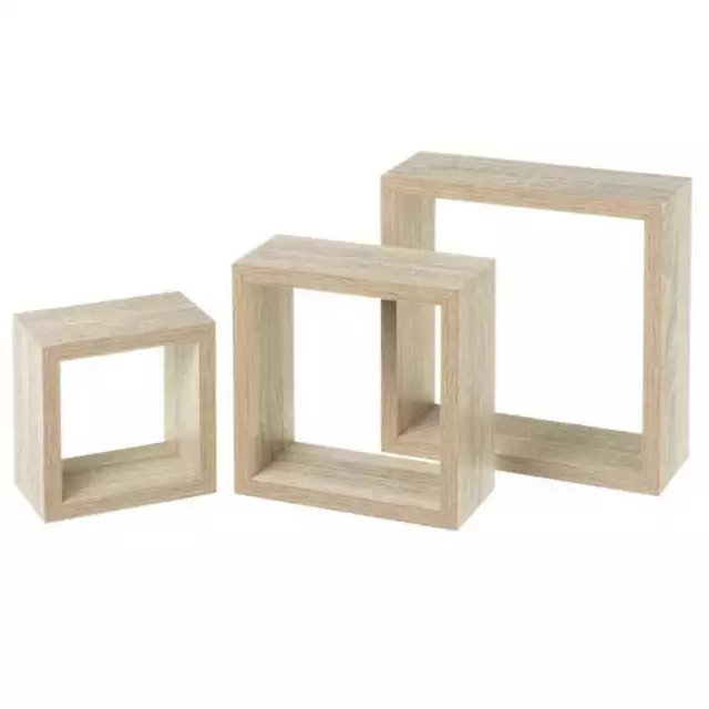 Set 3 Mensole da Parete Moderne Design Cubo Mensola Scaffale in Legno MDF Beige 2