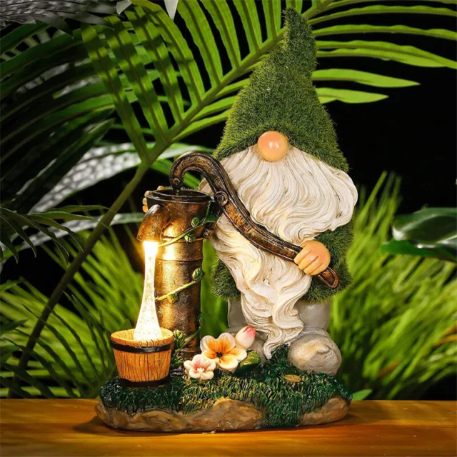 Solar Powered Gnome Lantern Statue Night Light Garden LED Outdoor Ornament Décor