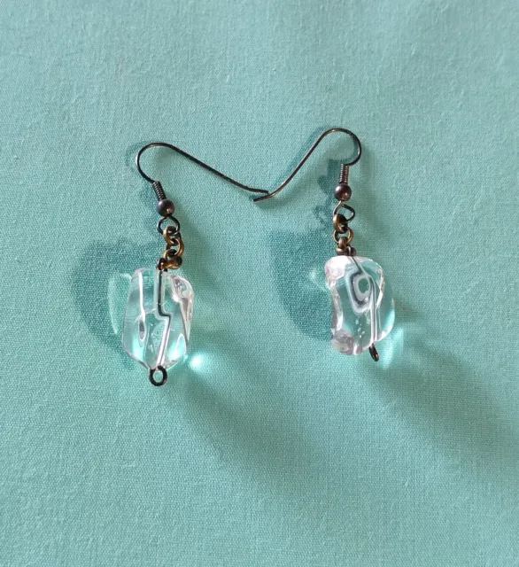 Sterling Silver Rock Crystal Nugget Earrings Dangle Drop Pierced Ears Tested