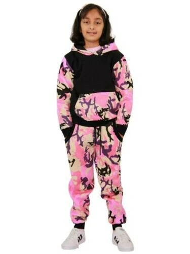 Bambine Ragazzi Tuta Designer Camouflage Contrasto Top & Fondo Tuta da Jogging