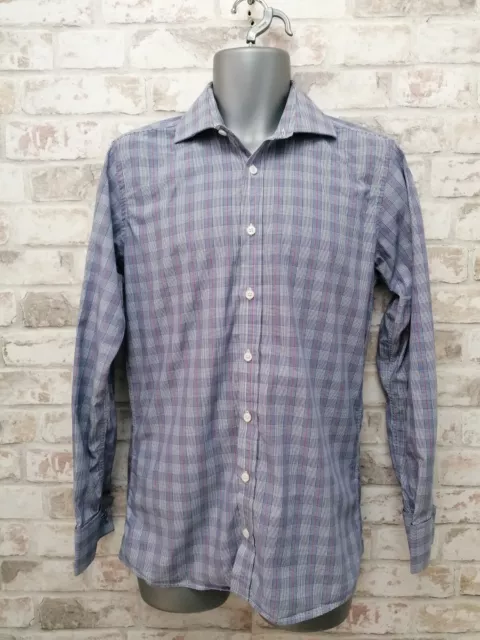 Men’s Bernard Weatherill Of Savile Row London Blue Checked Formal Shirt 15/38