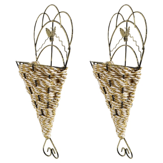 2Pcs Eagrass Hängen Woven Wand Korb Balkon Pflanzer Halter Wand Vasen