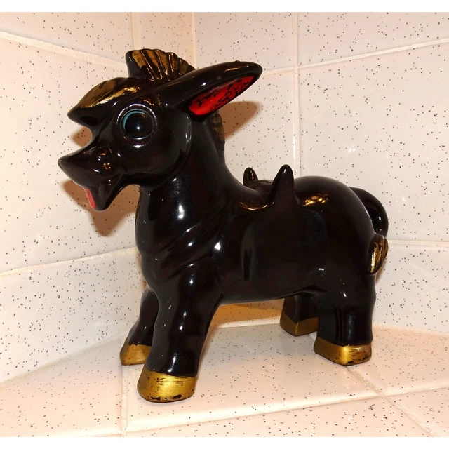 Vintage Ceramic Black Donkey Figurine kitsch mcm collectable figure 1950s