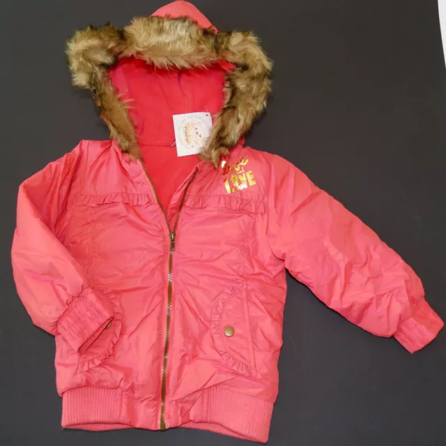 Dirkje Anorak bambina giacca cappuccio pelliccia corallo taglia 80 86 nuova 3