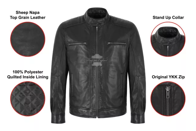 Giacca in pelle moto da uomo Cafe Racer con cerniera nera stile biker classico Beckham 2