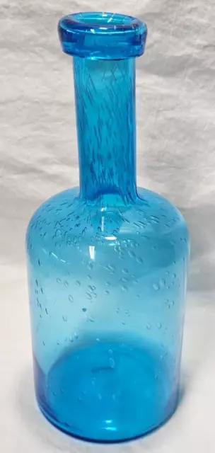 Turquoise Aqua BLUE SEED BUBBLES Art Glass VASE Bottle 10¼" Tall Hand Blown