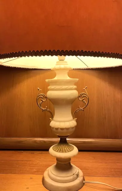 MCM Marble Table Lamp Gilt Spelter 53cm Italy Working No Shade VTG 1950s Carrera 2