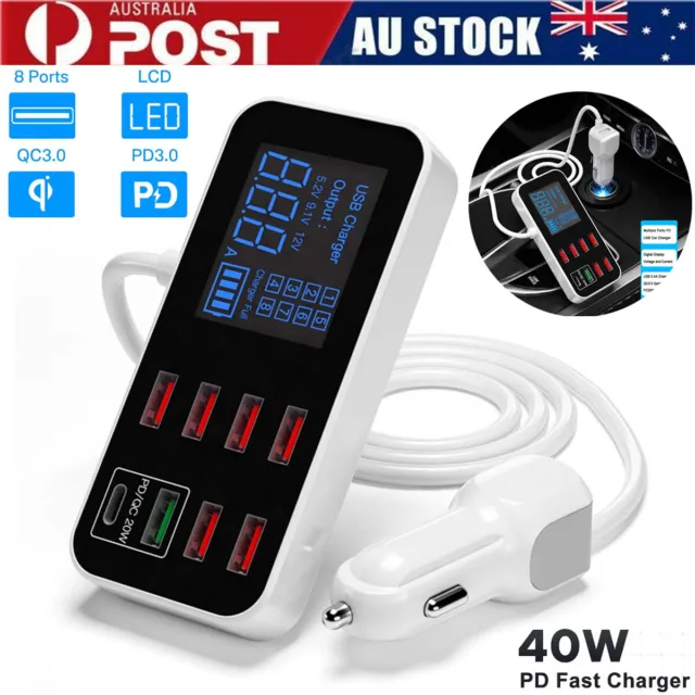 USB Hub Charger Station Car Phone Fast Charger Dock 8 Port Multi LCD Display 12V