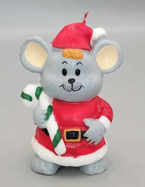 Traje vintage 1986 Figura de vela de cera Ratón de Navidad Papá Noel con bastón de caramelo en mano