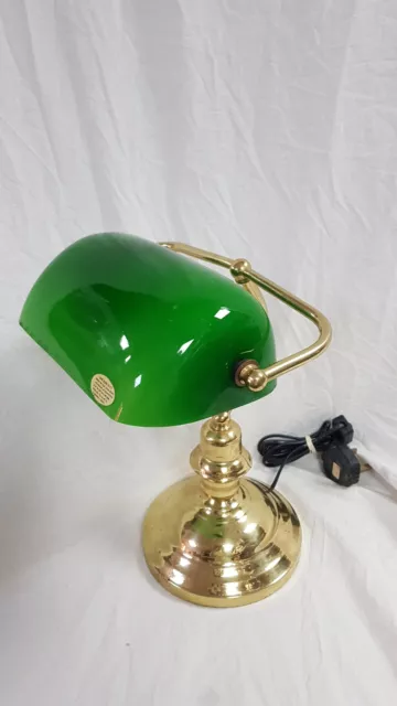 Ipris 6/RT-78060 Green Glass Bankers Desk Lamp Brass Light with LED Bulb