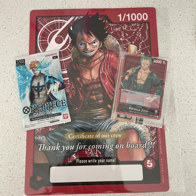 ONE PIECE CARD Game Grand Prize Certificate 1/1000 Crew Oversized Luffy