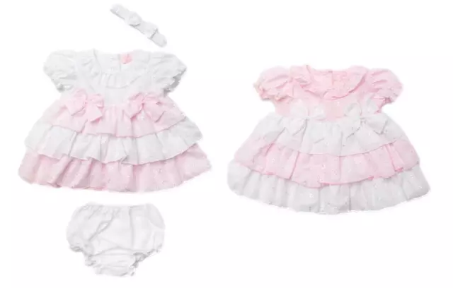 BNWT Baby girl spanish style frilly boroderie anglaise bows dress outfit