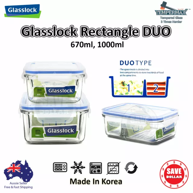 Glasslock Divided Glass Container Airtight DUO Rectangle Food Storage Lunch Box