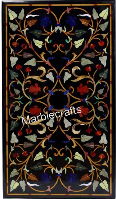 BLACK MARBLE DINING Table Top Antique Pattern Inlay Work Hallway Center ...