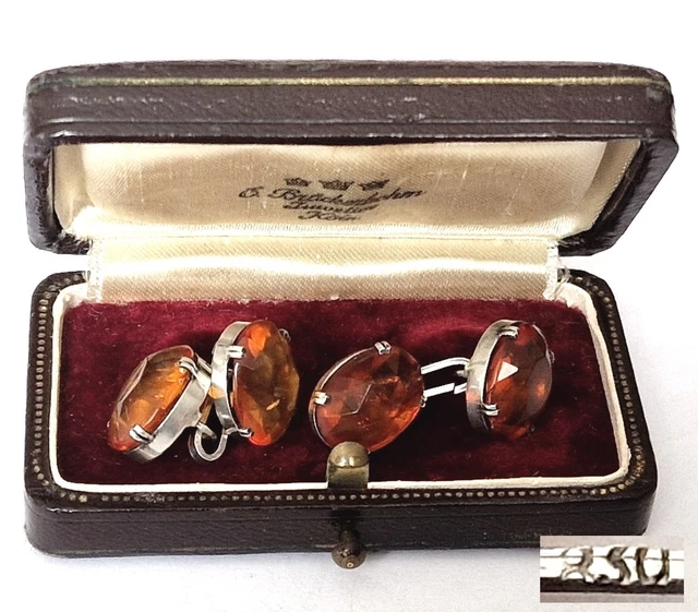 Paire De Boutons De Manchette Anciens En Argent Massif - Style Art Déco - Occasion