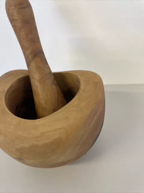 Molinillo de madera de olivo + trituradora de pasta de mortero hierbas rústicas 9 cm de alto (J) 2