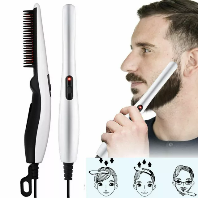 Beard Straightener Comb Quick Heated Brush Styler For Mens UK Pro Hair Electric