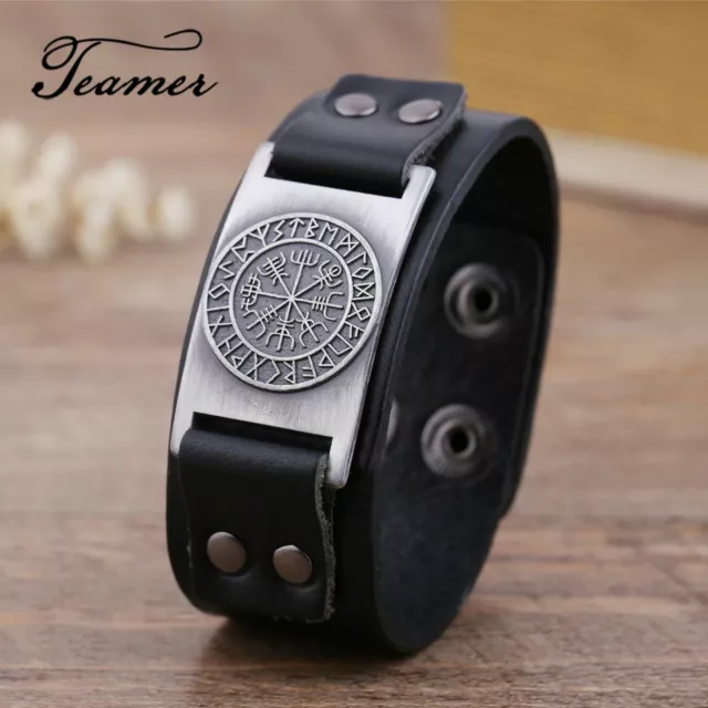 Viking Vegvisir Compass Valknut Odin's Symbol Cuff Leather Wrap Bracelets Men