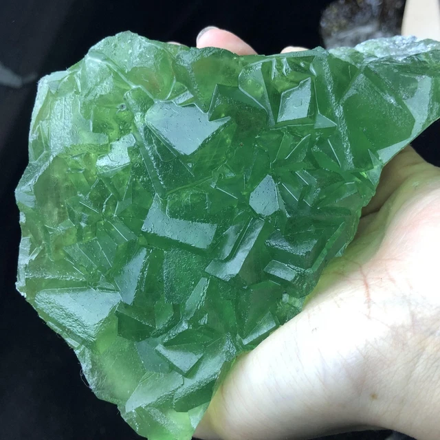 650g Transparent Bright Green Cube Fluorite Crystal Cluster Mineral Specimen