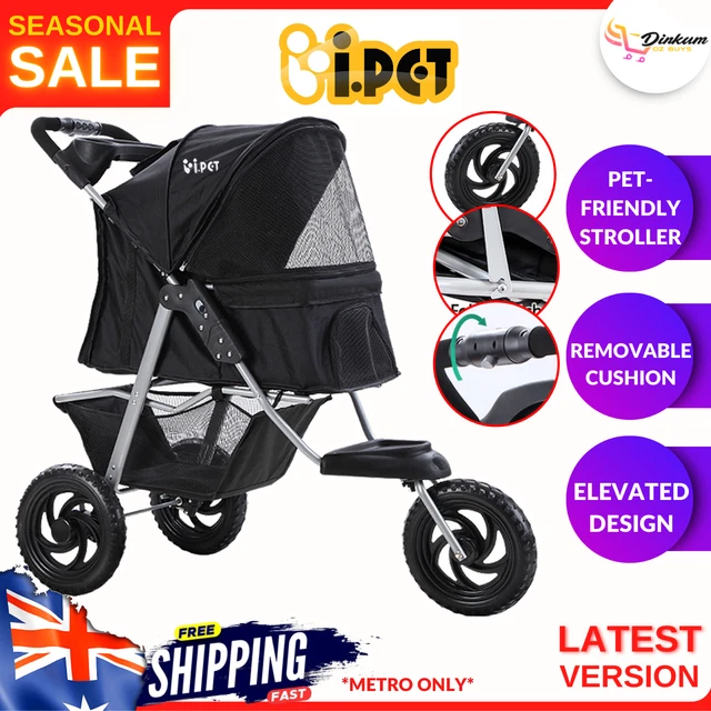 IPET I.PET PET Stroller Dog Carrier Foldable Pram Large Black Wheel