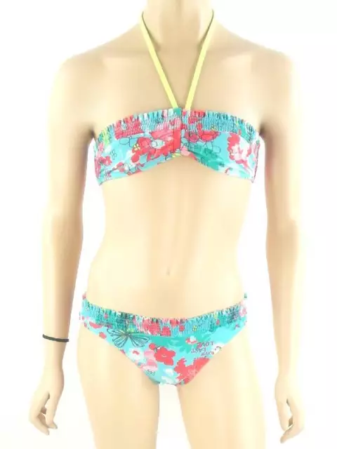 O'Neill Bikini Blurry Blommy Bandeau Bleu Clair Dos-Nu à Volants