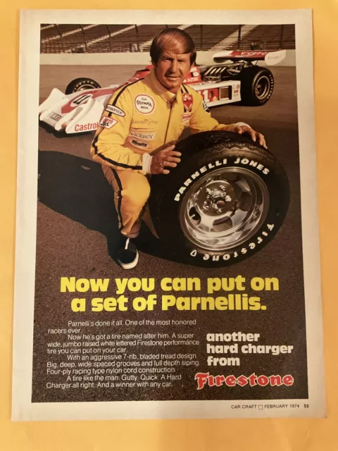 1974 Firestone Tire Parnelli Jones Print Ad Indy Car Racing Original VTG  74-1