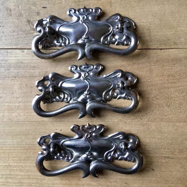 X3 Large Antique Art Nouveau Drawer Pull Handles Victorian Old Vintage 1890’s