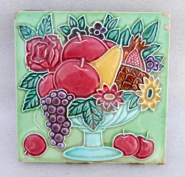 Antique Collectible Tile Majolica Art Nouveau Japan Porcelain Fruit Bowl Design 2