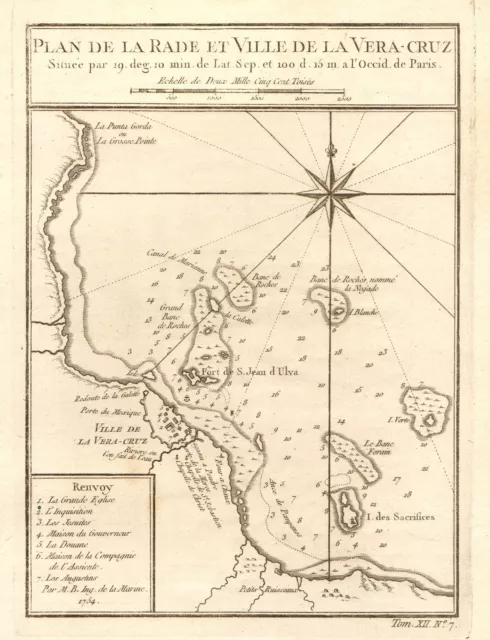 'Plan de la Rade & Stadt von Vera-Cruz'. Veracruz, Mexiko. Bellin 1754 alte Karte