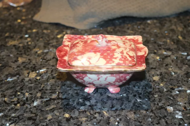 Rare Royal Winton  Grimwades China Brocade Cranberry Covered Candy Dish Pretty