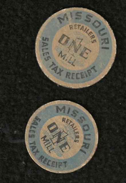 Lot of 6 Sales Tax Receipt Tokens-4from Missouri & 2 From oColorado