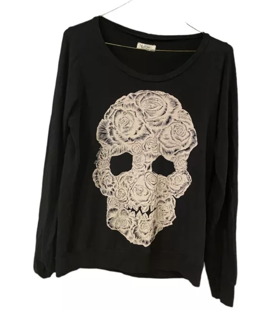 LAUREN MOSHI Beverly Hills Floral Skull Halloween Black Long Sleeves Medium