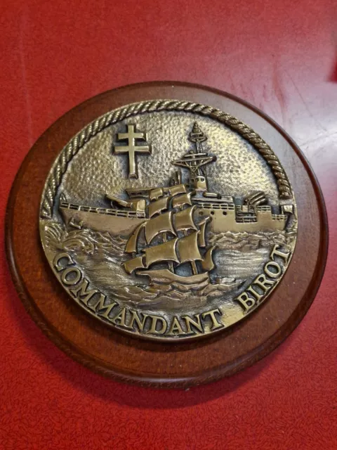 Antica Nastro Da Bocca Commander Bhatt Aviso Bronzo Legno Marina Bateau