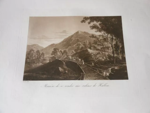 1825 Beautiful Copper Engraving Aquatint Austria Salt Mines Of Hallein N1