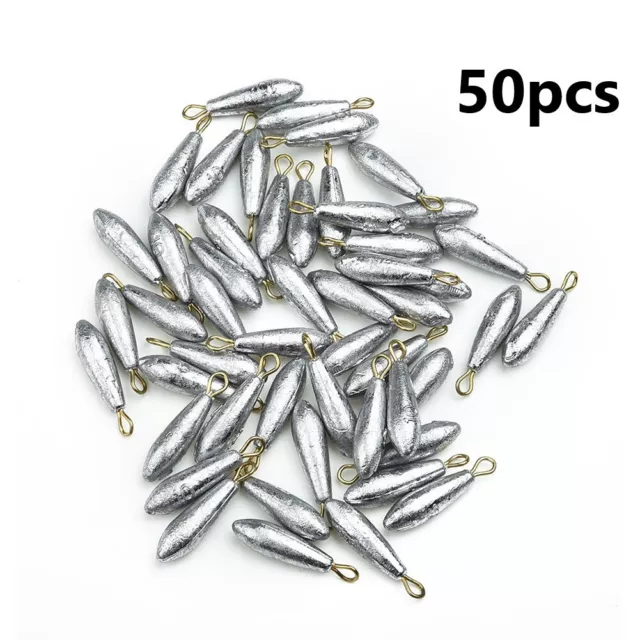 50Pcs 10G Eau Tombant Forme Poids Câble Plomb avec Bague Pêche Matériel Outil