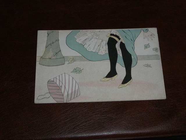 Original Art Nouveau Glamour Risque Postcard - Black Stockings.