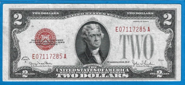 1928 G $2 USN Legal Tender Note,Red Seal,Circ Crisp VF,Nice!